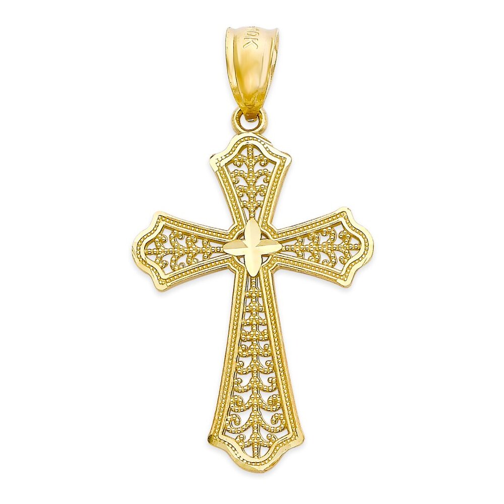 Solid 10k Gold Cross Pendant - Religious Jewelry Gifts for Women and Men